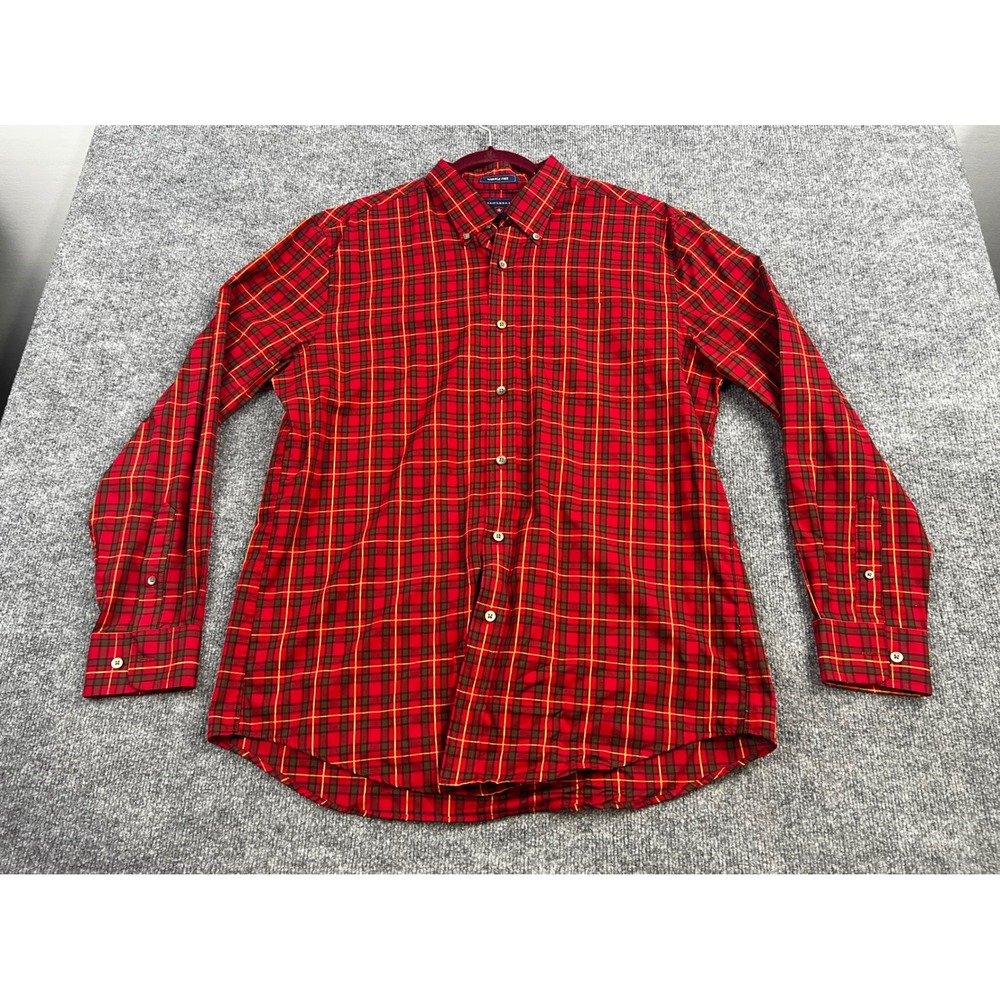 Saddlebred Mens Large Red Plaid Wrinkle Free Button Down Long Sleeve Shirt
